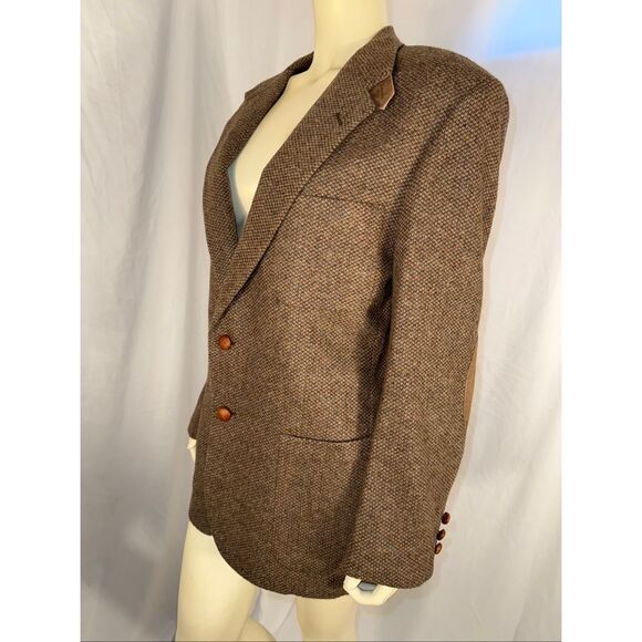 Vintage Stafford Tweed Blazer 42R – Wool Houndstooth Sport Coat with Suede Elbow - Picture 12 of 14